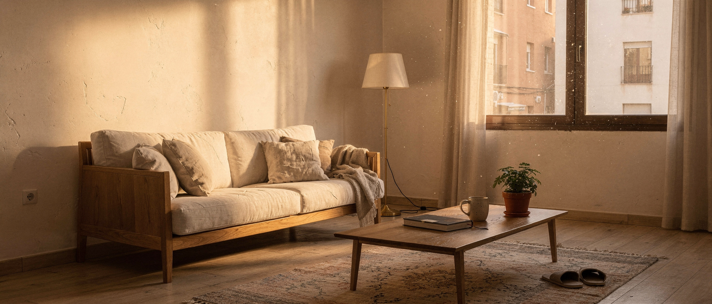 Warm modern living room in afternoon light